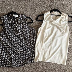 LOFT Black Floral and Cream Sleeveless Blouses